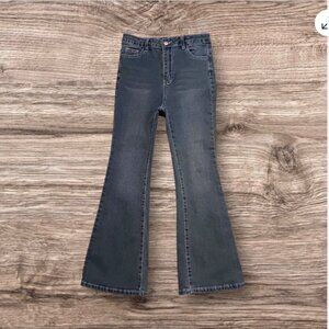 SHEIN Girls Jeans Flare legs stretch Size 11 Youth Blue embroidered back pockets